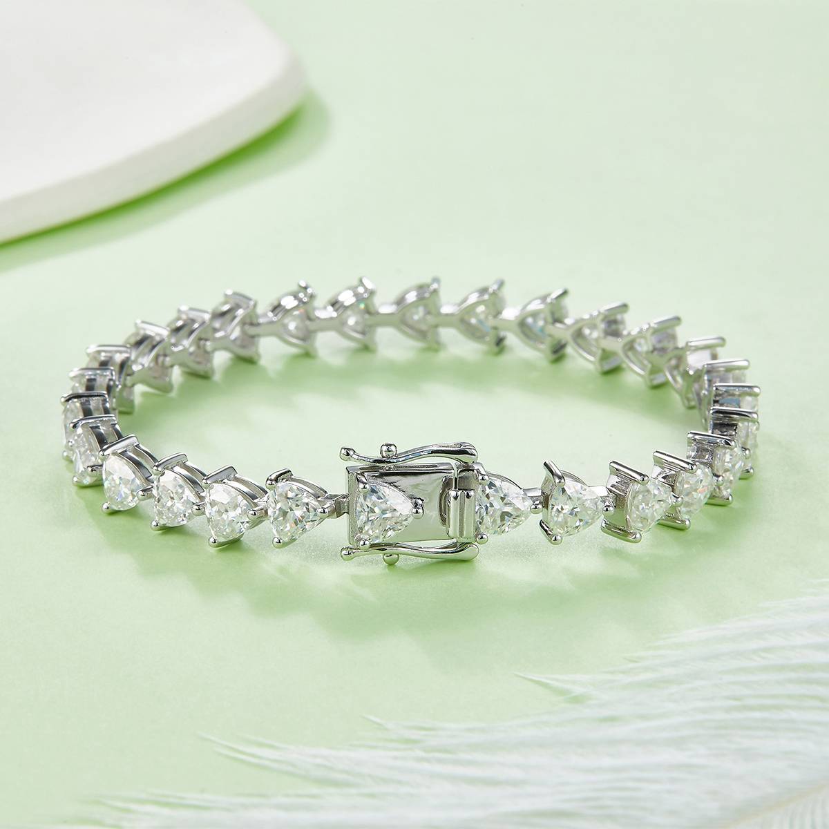 Triangular Stone Tennis Chain S925 Silver Plated Platinum Bracelet with Moissanite Diamond 0.5CT/piece DVVS
